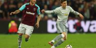 Marko Arnautovic of West Ham United and Victor Lindelof of Manchester United in action.