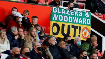 Fans want the Glazers to leave the club. (Photo by PHIL NOBLE/POOL/AFP via Getty Images)