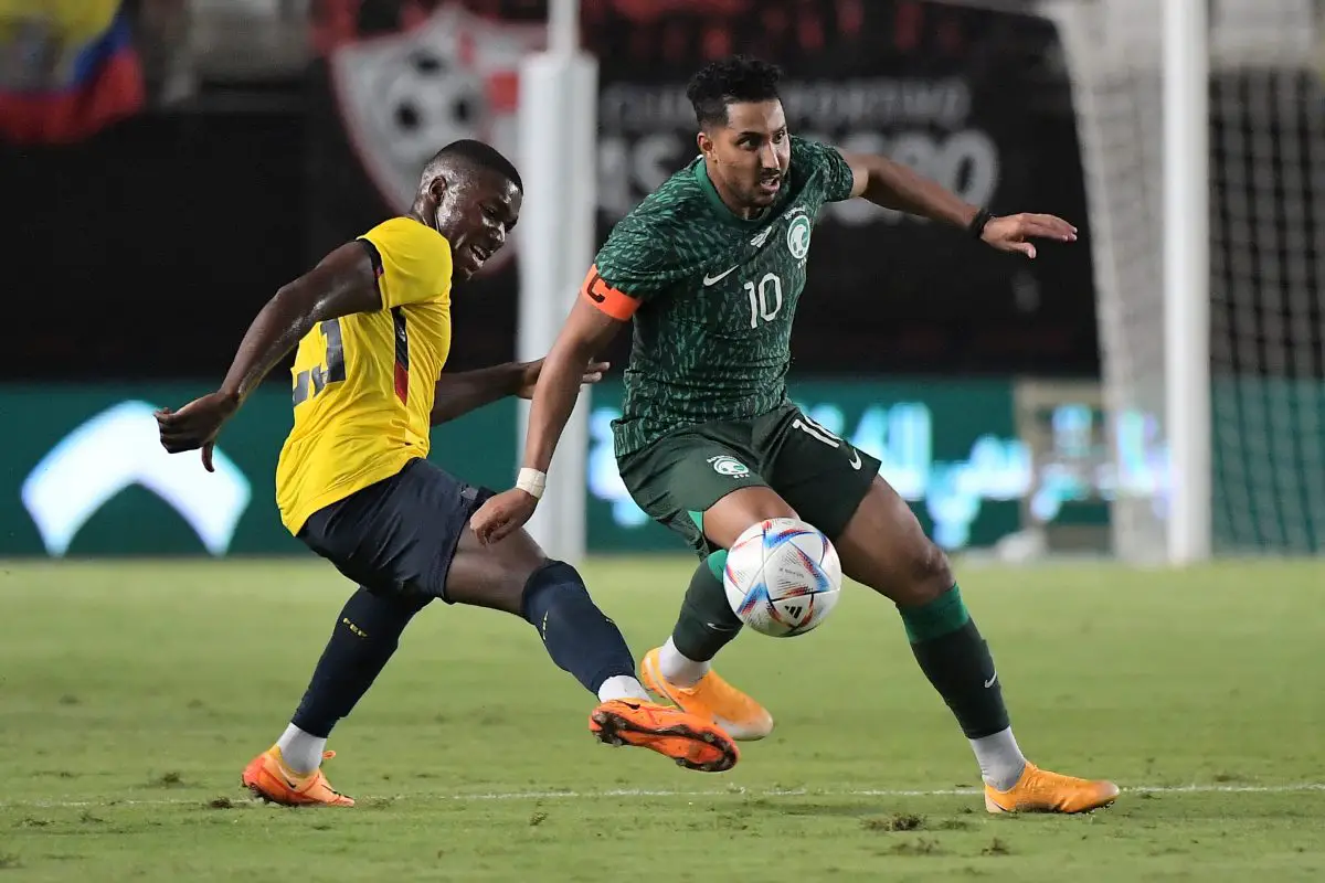 Ecuador's Moises Caicedo vies with Saudi Arabia's Salem al-Dawsari during a friendly. 