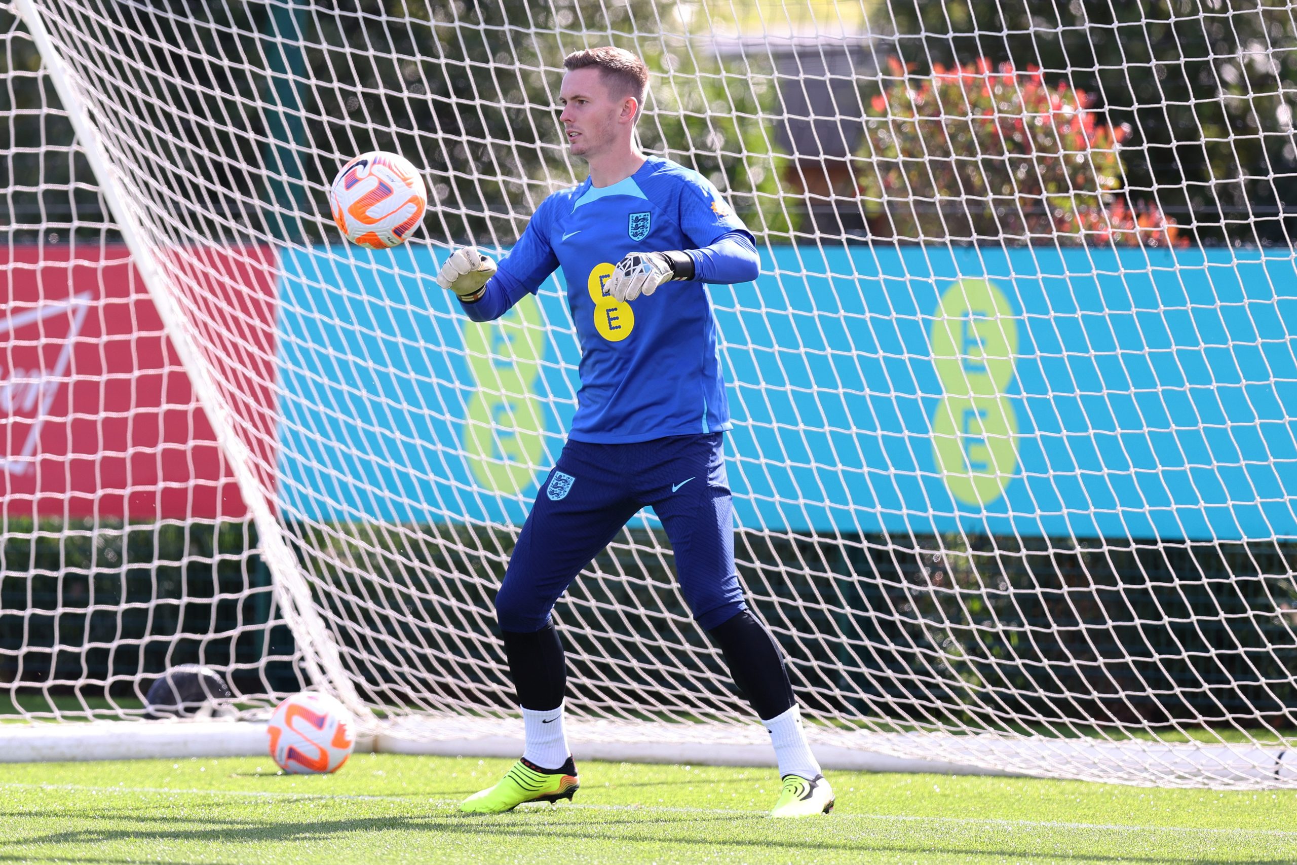 Dean Henderson of England in action during a training session at Tottenham Hotspur Training Centre.