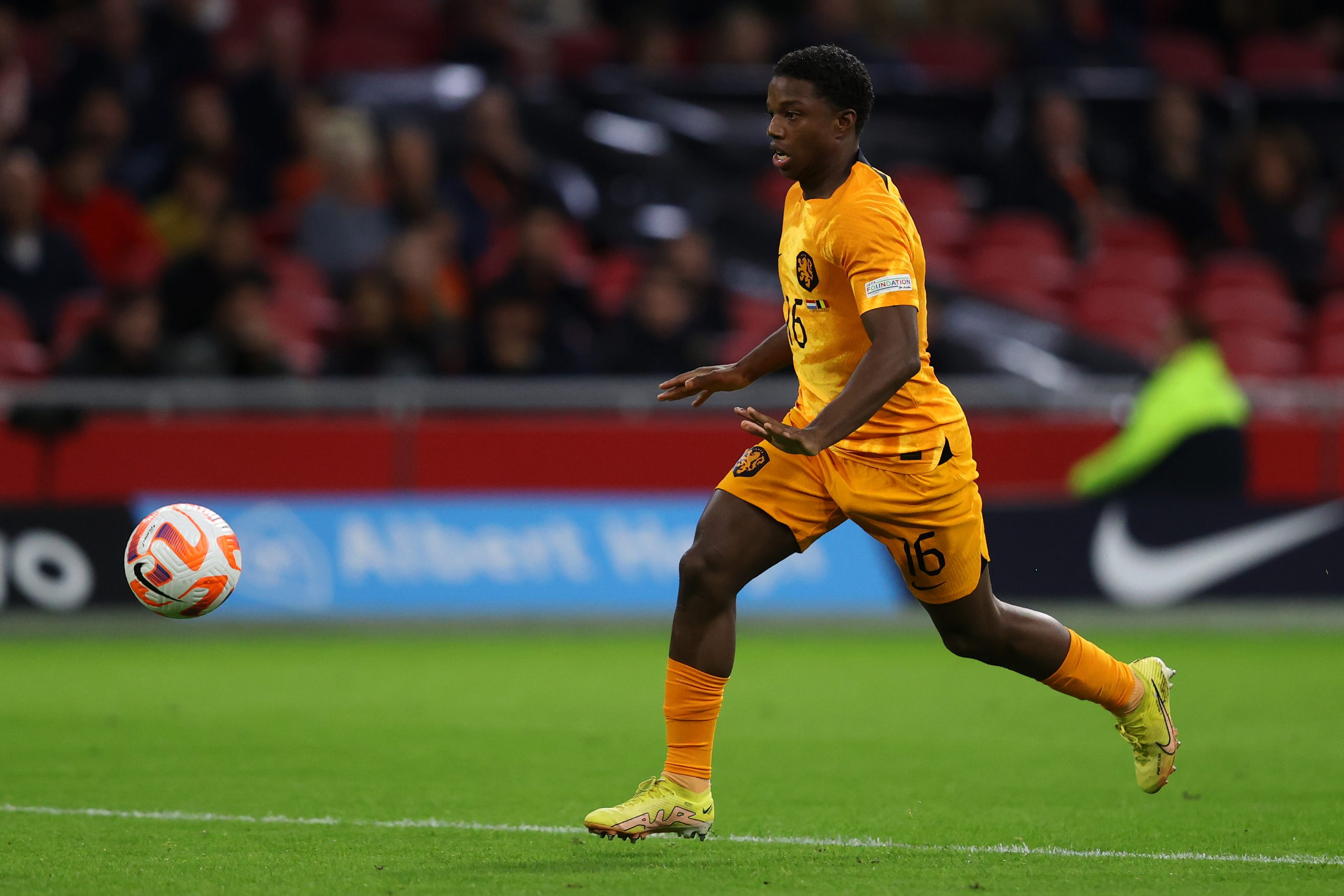 Tyrell Malacia of Netherlands in action during the UEFA Nations League League A Group 4 match between against and Belgium.