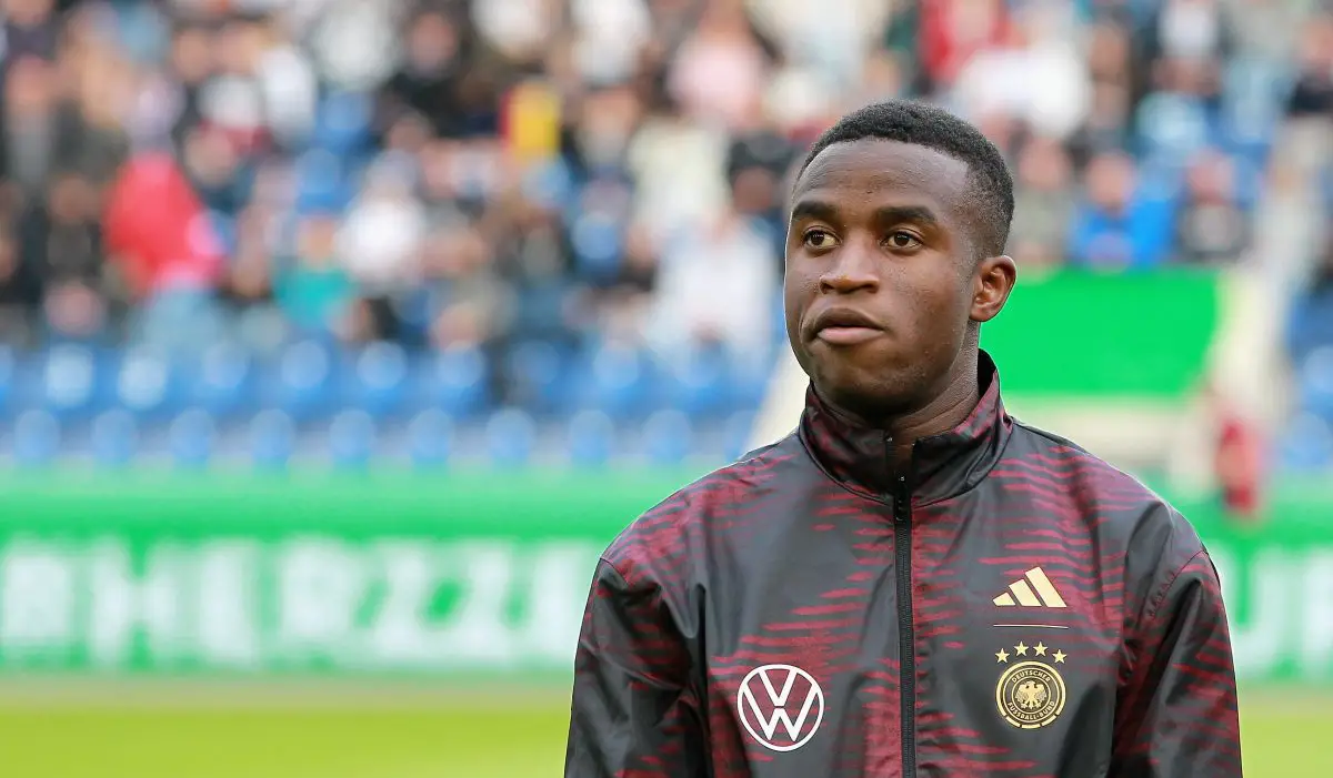 Borussia Dortmund striker, Youssoufa Moukoko, in action for Germany U21. 