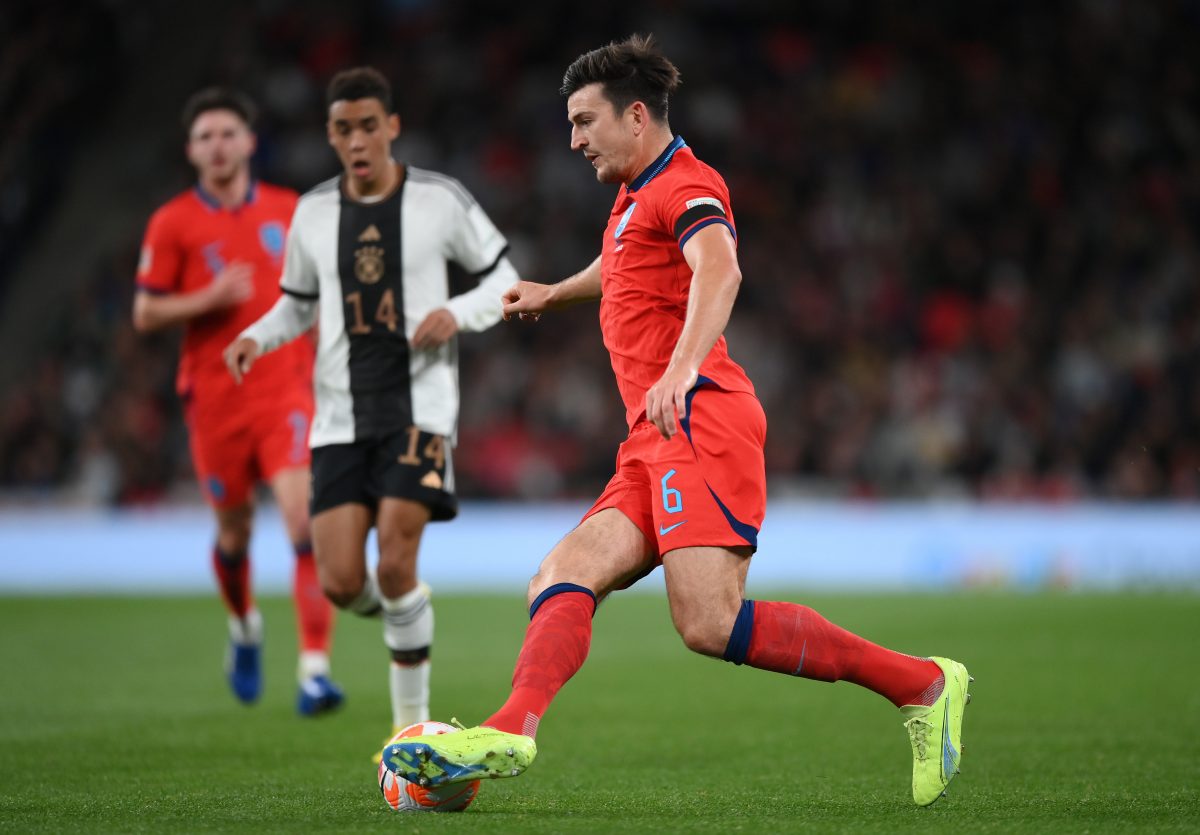 Harry Maguire of England runs with the ball during the Nations League tie against Germany. 