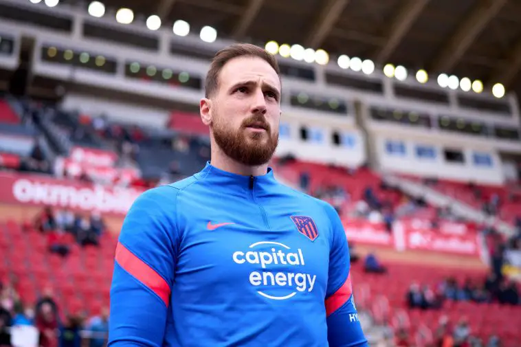 Jan Oblak of Atletico de Madrid walks in for warm up prior to the match against RCD Mallorca.