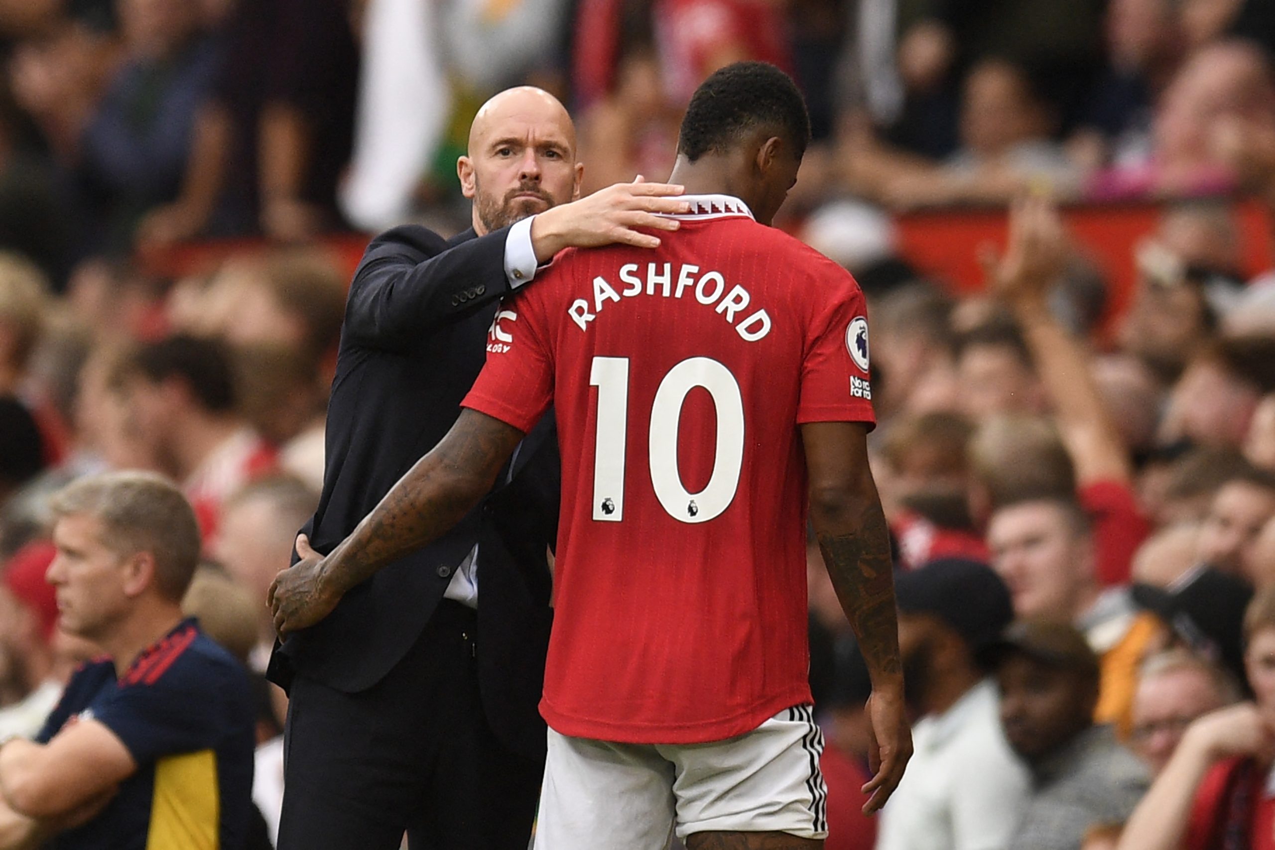 Erik ten Hag reveals what he told Marcus Rashford after joining Manchester United. (Photo by OLI SCARFF/AFP via Getty Images)