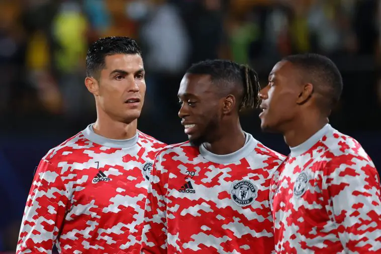 Cristiano Ronaldo with Aaron Wan-Bissaka and Anthony Martial at Manchester United.