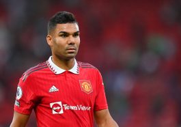 Casemiro in action for Manchester United against Arsenal.