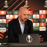 Erik ten Hag in a Europa League press conference as Manchester United manager.