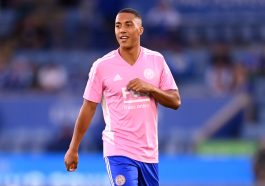 Youri Tielemans of Leicester City warming up before the match against Manchester United.