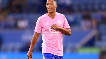 Youri Tielemans of Leicester City warming up before the match against Manchester United.