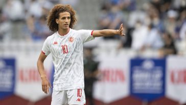 Hannibal Mejbri of Manchester United in action for Tunisia.
