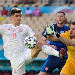 Gerard Moreno of Spain is challenged by Slovakia's Martin Dubravka during the UEFA EURO 2020 Group E match.
