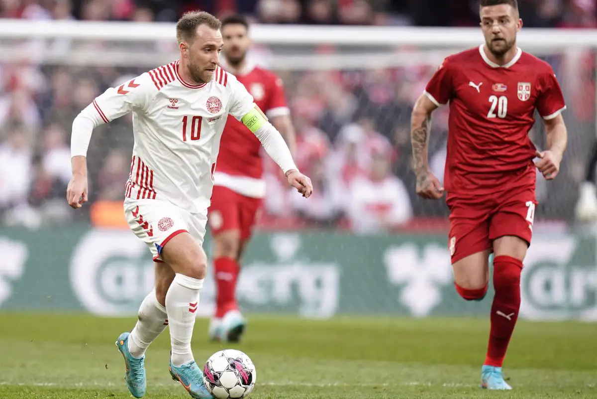 Denmark's Christian Eriksen and Serbia's Sergej Milinkovic-Savic vie for the ball during a friendly. 
