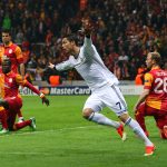 Cristiano Ronaldo of Real Madrid celebrates scoring against Galatasaray in the UEFA Champions League in 2013.