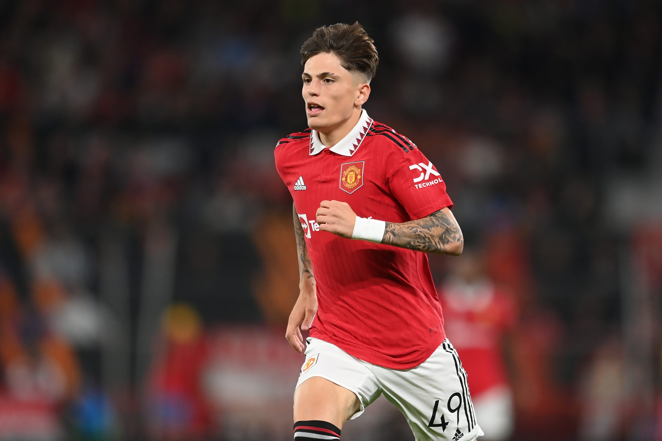 Alejandro Garnacho in action for Manchester United during a Europa League game against Real Sociedad. (Photo by Michael Regan/Getty Images)