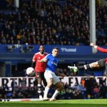 Cristiano Ronaldo has this shot saved for Manchester United against Everton.