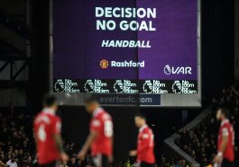 A VAR decision rules out Manchester United's goal against Everton, much to the dismay of Marcus Rashford.