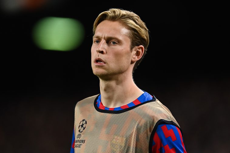 Frenkie de Jong warming up for Barcelona before the UEFA Champions League game against Inter Milan in October 2022. (Photo by David Ramos/Getty Images)