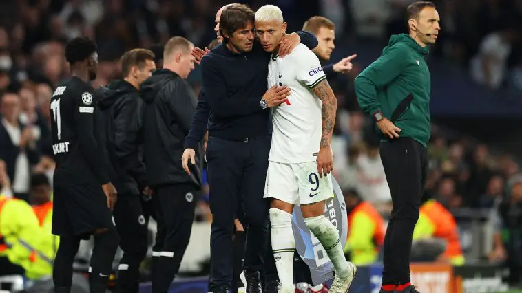 Antonio Conte embraces Richarlison of Tottenham Hotspur.