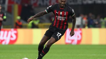 Rafael Leao of AC Milan in action against Chelsea in the UEFA Champions League.