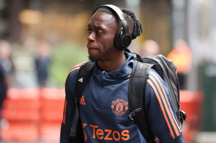 Manchester United's Aaron Wan-Bissaka walks towards the hotel upon team's arrival in Melbourne on July 13, 2022, ahead of their exhibition football match against Melbourne Victory.