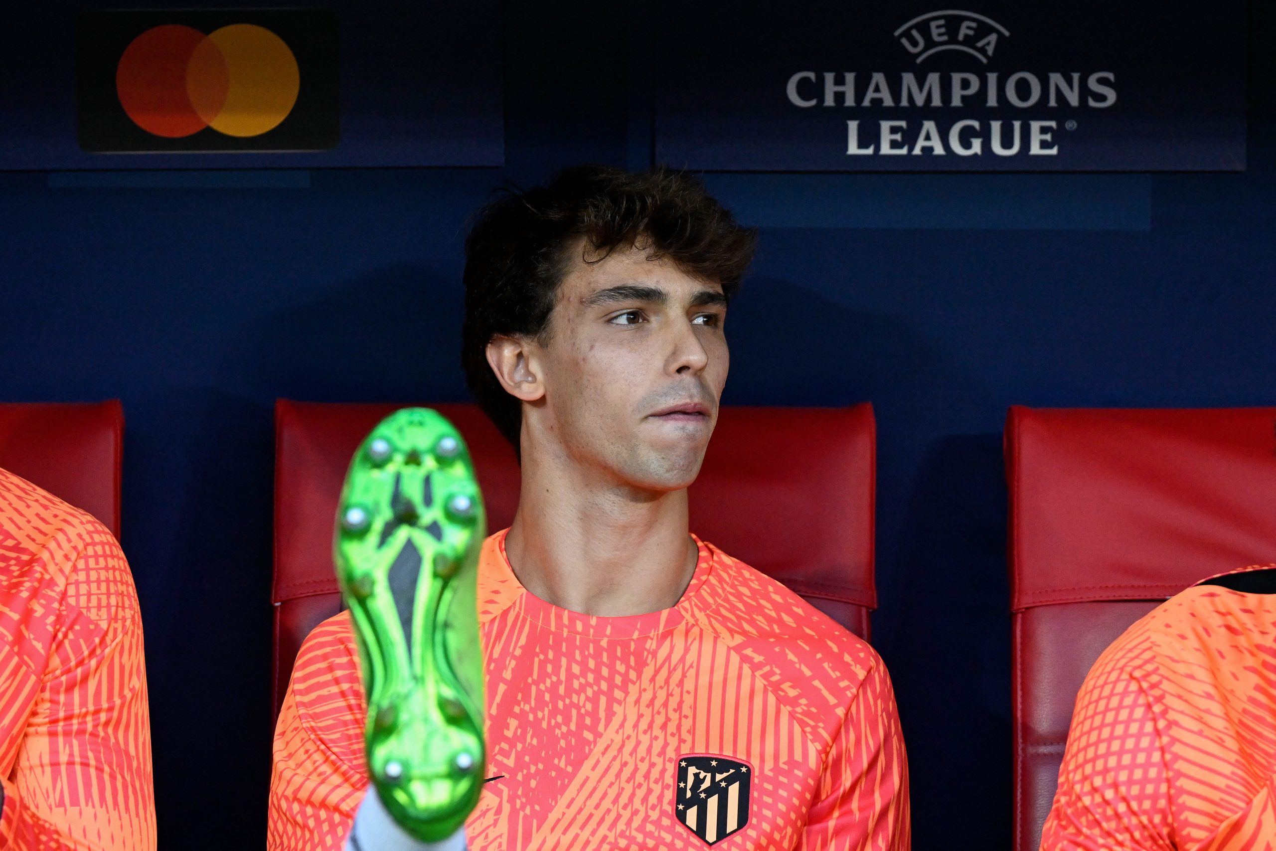 Atletico Madrid's Portuguese forward Joao Felix its on the bench ahead of the UEFA Champions League 1st round, group B, football match between Club Atletico de Madrid and Club Brugge at the Wanda Metropolitano stadium in Madrid on October 12, 2022.