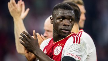 Ajax's Dutch forward Brian Brobbey celebrates at the end of the Dutch Eredivisie match between Ajax Amsterdam and SC Heerenveen at the Johan Cruijff ArenA in Amsterdam on September 10, 2022.