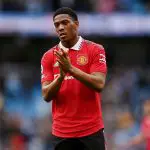 Anthony Martial of Manchester United interacts with the crowd following the Premier League match between Manchester City and Manchester United at Etihad Stadium on October 02, 2022 in Manchester, England.