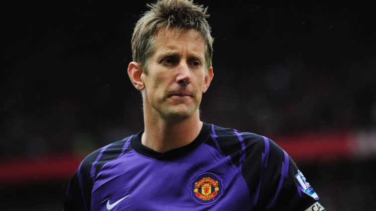 Captain Edwin van der Sar of Manchester United looks on for his final league match prior to the Barclays Premier League match between Manchester United and Blackpool at Old Trafford on May 22, 2011 in Manchester, England.