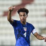 Tyler Adams of The United States looks on during the international friendly match between Saudi Arabia and United States at Estadio Nueva Condomina on September 27, 2022 in Murcia, Spain.