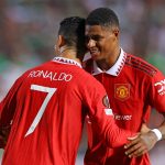 Cristiano Ronaldo with Manchester United teammate, Casemiro. (Photo by -/AFP via Getty Images)