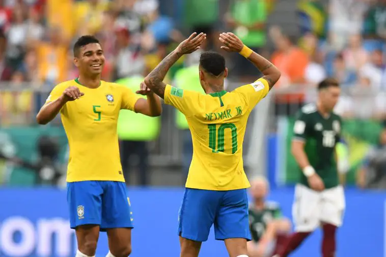 Casemiro and Neymar Jr. of Brazil.