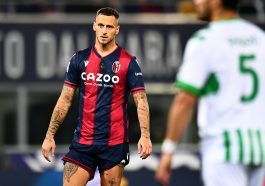 Marko Arnautovic of Bologna FC reacts during the Serie A match between Bologna FC and US Sassuolo at Stadio Renato Dall'Ara on November 12, 2022 in Bologna, Italy.
