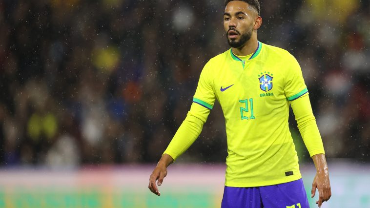 Matheus Cunha of Brazil in action during the international friendly match between Brazil and Ghana at Stade Oceane on September 23, 2022 in Le Havre, France