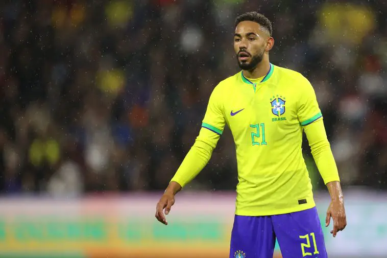 Matheus Cunha of Brazil in action during the international friendly match between Brazil and Ghana at Stade Oceane on September 23, 2022 in Le Havre, France
