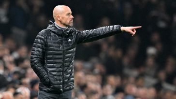 Manchester United's Dutch manager Erik ten Hag gestures on the touchline during the English Premier League football match between Fulham and Manchester United at Craven Cottage in London on November 13, 2022