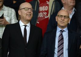 Manchester United's US co-chairmen Joel Glazer (R) and Avram Glazer (L) attend the English Premier League football match between Manchester United and Southampton at Old Trafford in Manchester, north west England, on August 19, 2016