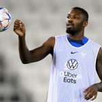France's forward Marcus Thuram eyes the ball during a training session at the Jassim-bin-Hamad Stadium in Doha on November 20, 2022, ahead of the Qatar 2022 World Cup football tournament.