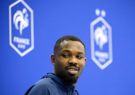 France's forward Marcus Thuram arrives for a press conference at the Jassim-bin-Hamad Stadium in Doha on November 24 , 2022, during the Qatar 2022 World Cup football tournament
