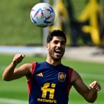Spain's forward Marco Asensio attends a training session at the Qatar University training site in Doha on November 19, 2022, ahead of the Qatar 2022 World Cup football tournament