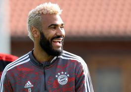 Eric Maxim Choupo-Moting of FC Bayern München reacts during a training session at Saebener Strasse training ground ahead of their UEFA Champions League group C match against FC Internazionale at Allianz Arena on October 31, 2022 in Munich, Germany