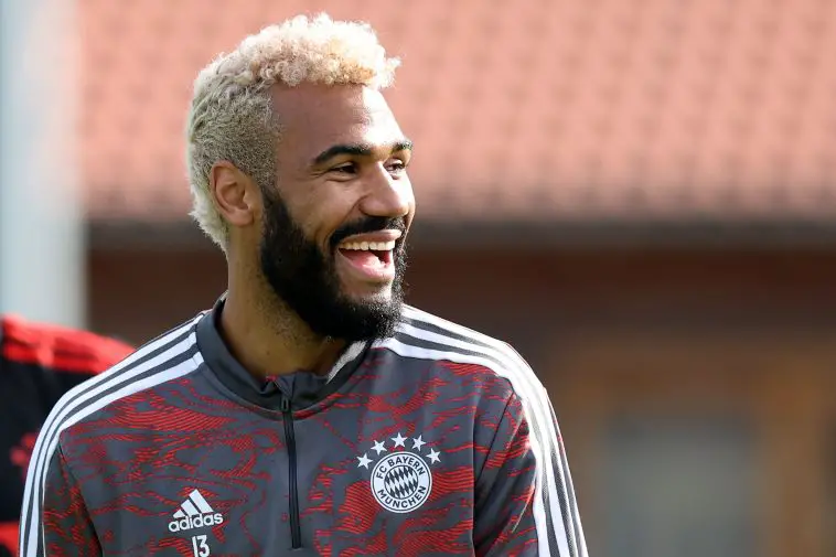 Eric Maxim Choupo-Moting of FC Bayern München reacts during a training session at Saebener Strasse training ground ahead of their UEFA Champions League group C match against FC Internazionale at Allianz Arena on October 31, 2022 in Munich, Germany
