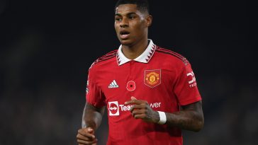 Marcus Rashford of Manchester United during the Premier League match between Fulham FC and Manchester United at Craven Cottage on November 13, 2022 in London, England.