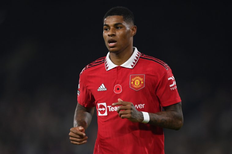 Marcus Rashford of Manchester United during the Premier League match between Fulham FC and Manchester United at Craven Cottage on November 13, 2022 in London, England.