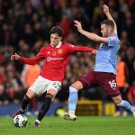 Manchester United player Alejandro Garnacho in action during the Carabao Cup Third Round match between Manchester United and Aston Villa at Old Trafford on November 10, 2022 in Manchester, England.