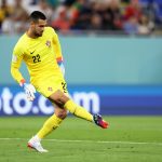 Diogo Costa of Portugal passes the ball during the FIFA World Cup Qatar 2022 Group H match between Portugal and Ghana at Stadium 974 on November 24, 2022 in Doha, Qatar.