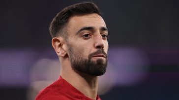 Bruno Fernandes of Portugal looks on during the FIFA World Cup Qatar 2022 Group H match between Portugal and Ghana at Stadium 974 on November 24, 2022 in Doha, Qatar.
