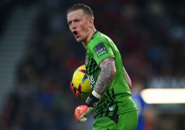 Everton's Jordan Pickford in action during the Premier League match between AFC Bournemouth and Everton FC at Vitality Stadium on November 12, 2022 in Bournemouth, England.