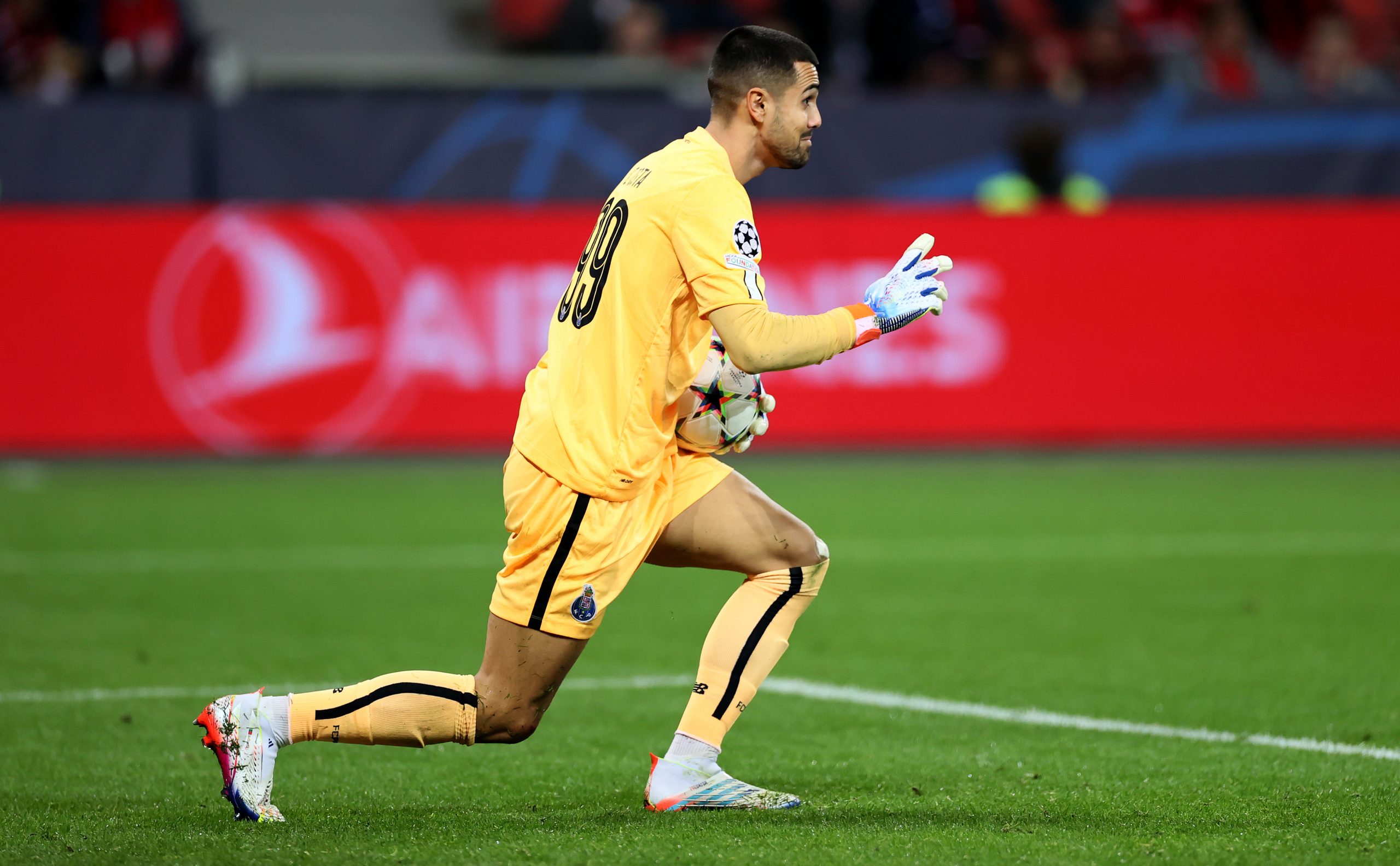 Diogo Costa, goalkeeper of FC Porto controls the ball during the UEFA Champions League group B match between Bayer 04 Leverkusen and FC Porto at BayArena on October 12, 2022 in Leverkusen, Germany