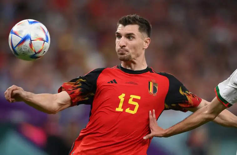 Thomas Meunier of Belgium in action during the FIFA World Cup Qatar 2022 Group F match between Belgium and Morocco at Al Thumama Stadium on November 27, 2022 in Doha, Qatar